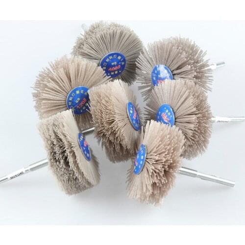 10pcs 6mm shaft 80mm Abrasive Wire Grinding Wheel Nylon Bristle Brush for Wood Furniture Mahogany Polishing Free Shipping