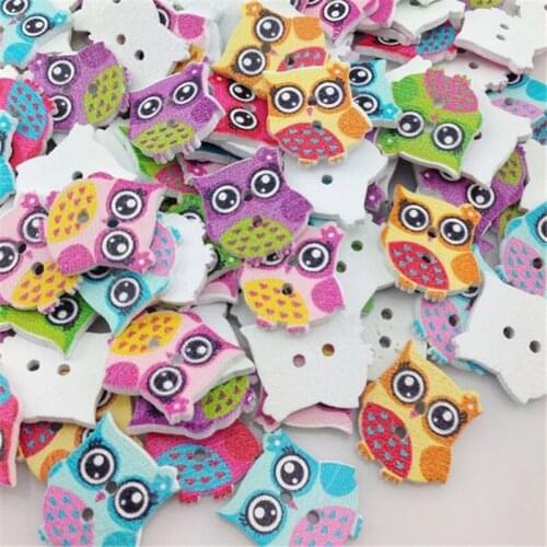 100Pcs Colorful Print Owl Tower Wood Buttons Clothing Sewing Tool Accessories WB207