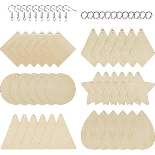 180pcs/set Dangle Earring Kits with Wood Pendants Jump Rings and Brass Earring Hooks for DIY Jewelry Making