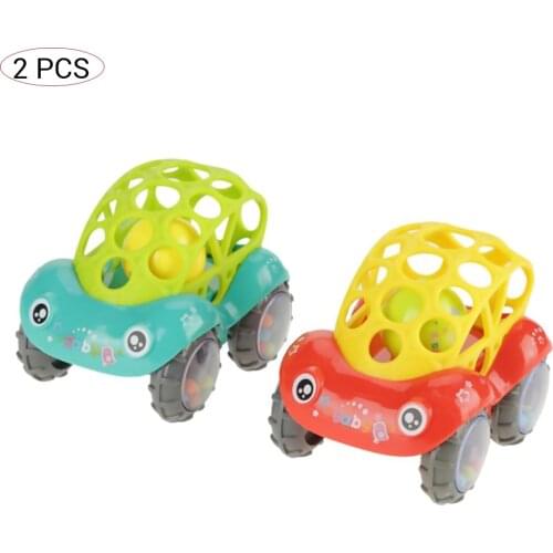2 Pcs Baby Rattles toy Inertial Slide Car Intelligence Grasping Gums Plastic Hand Bell Rattle Funny Educational Mobiles Toys