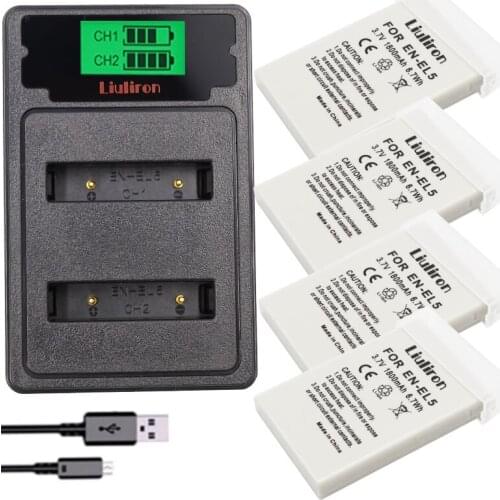 4pcs 1800mah EN-EL5 ENEL5 En El5 Battery + USB dual charger For Nikon Camera Coolpix P80 P90 P100 P500 P510 P520 camera