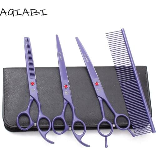 A3102 4Pcs Suit 7" AQIABI Brand Puppy Dog Grooming Scissors Kit Cutting Scissors Thinning Shears Down Curved Shears Pet Scissors