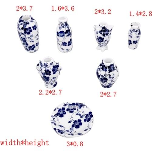 Doll house Miniatures 1:12 Accessories Decorative Miniature Porcelain Miniature Dollhouse Mini Ceramic Vase Accessories 7pcs/set