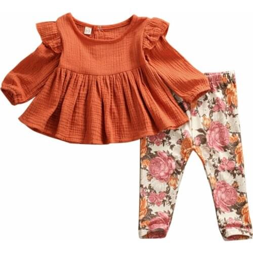 6M-5Y Toddler Baby Kid Girls Flower Clothing Set Autumn Long Sleeve Ruffles Tops + Floral Pants Outfits
