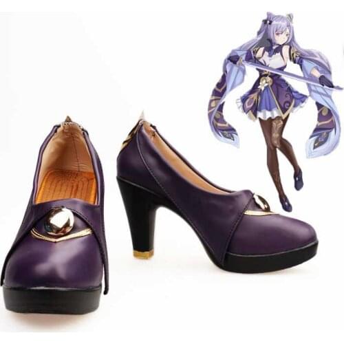 Genshin Impact Keqing Purple Halloween Cosplay Shoes High Heels For Women New 2020 Hot Game