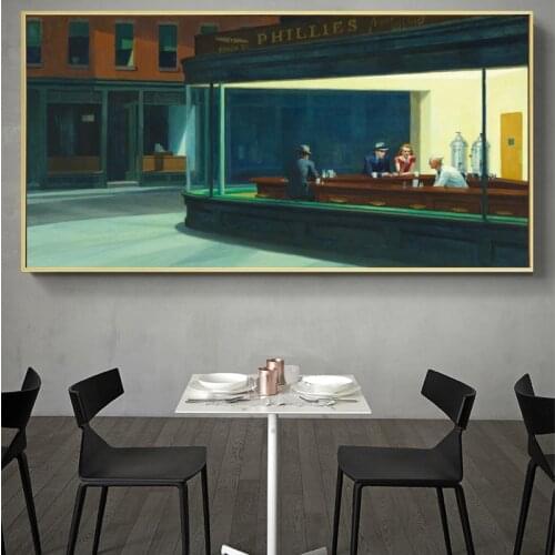 Famous Painting Nighthawks By Edward Hopper Canvas Painting Art Posters and Prints Wall Art Pictures for Living Room Home Decor