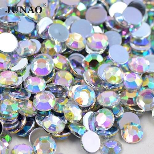 JUNAO 3 6 8 10 mm Round AB Rhinestones Nail Art Crystal Stickers Flatback Decoration Stones for DIY Face Nails Crafts