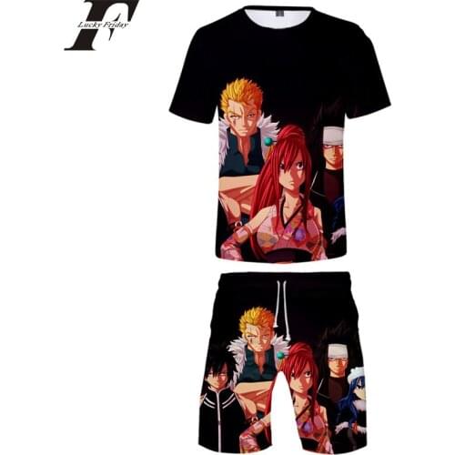 Fairy Tail Boys Sets 2 Piece Summer Boys Sets Clothes Pants Cartoon Sports Printed Anime Set Children Suit kpop 2019