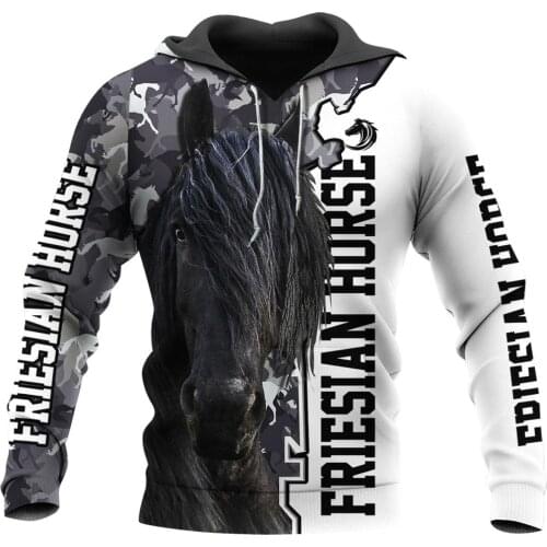 Beautiful Friesian Horse 3D Printed Animal Mens Hoodie Harajuku Sweatshirt Unisex Casual Jacket Pullover sudadera hombre KJ053