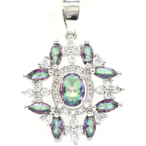 35x24mm SheCrown Dazzling 4.2g Created Fire Rainbow Mystic Topaz Violet Tanzanite CZ For Ladies Daily Wear Silver Pendant