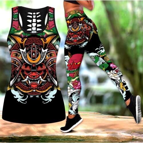 Women Leggings Fashion 3D Digital Printing Samurai Tattoo Leggings & Tank top Sexy Elastic Female Skinny Leggings DDK9