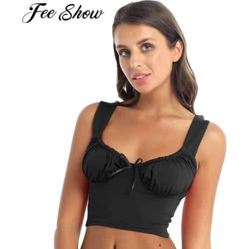 Women Girl Summer Casual Top Tees V Neck Sleeveless Ruched Cropped Tank Top Solid Color Wide Shoulder Strap Vest Tops Streetwear