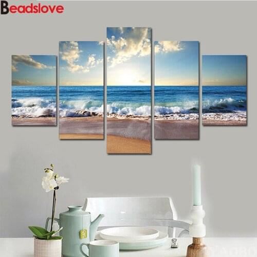 5D diy diamond painting 5pcs set Seascape full square round drill diamond embroidery mosaic cross stitch kits wall sticker decor
