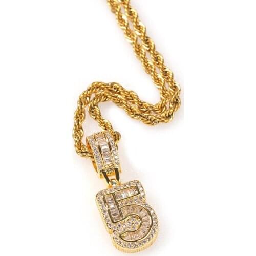 Cheap Bling Diamond 0-9 Number Pendant Necklace Personalized Silver Gold Men Women Jewelry Stainless Steel Initial Necklaces