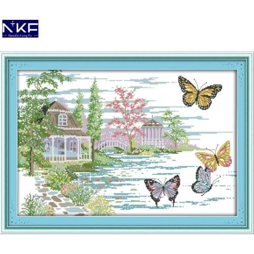 NKF The Butterfly Estate Stamped Cross Stitch DIY Kits Needlework Embroidery Set Chinese Cross Stitch for Home Decor