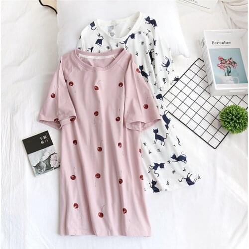 Summer Pyjamas Night Dress for Women Cotton Short-Sleeved Nightgown Loose Dormir Tops Large Size Dress Sleepwear Home Clothes