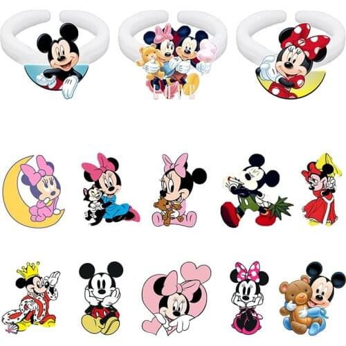 Disney Mickey Minnie 2021 New Resin Acrylic Disney Round Ring Set Lady Jewelry Party Gift Adjustable Ring Jewelry