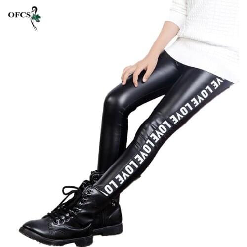 New Baby Girls Trousers kids Letter Leggings Girls Leather Pants High Quality Elastic Waist Skinny Legging For Girls Spring Kids