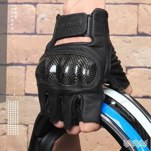 Spring summer leather sheepskin motocross Retro half-finger motorcycle riding gloves male carbon fiber motorcycle racing Glove