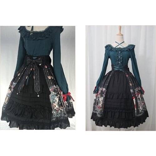 Christmas party dress Sweet Printed High Waist Lolita Skirt Ruffled Long Skirt B409