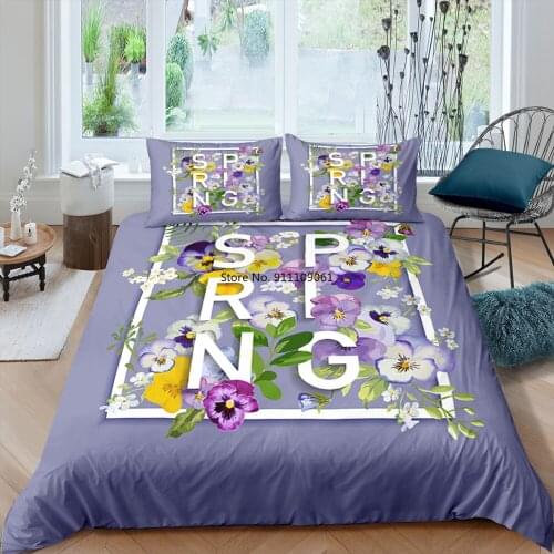 Home Textile Bedding Four Seasons Spring Summer Autumn Winter Flower Pastoral Style Simple 3D Print Quilt Cover with Pillowcase