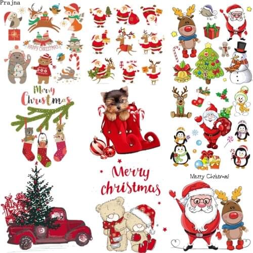 Prajna Merry Christmas Festival Iron On Transfers Vynil Heat Transfer Christmas Tree Thermal Patches For Clothing T-shirt Dress