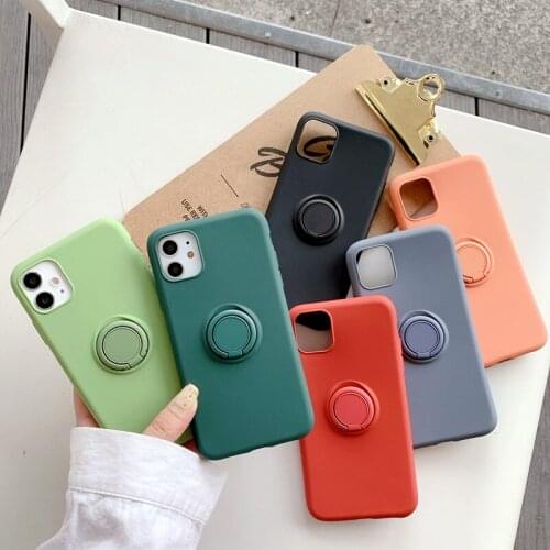 Luxury Soft Liquid Silicone Case For iPhone 11 Pro Max XS X 7 8 Se XR Stand Ring Holder Slim Cover for iPhone12 Funda