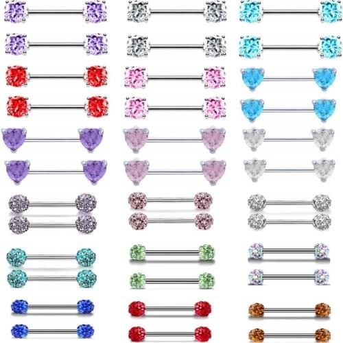 2Piece Surgical Steel Zircon Nipple Piercing Bar Ring 14G Sexy Shiny Ball Nipple Barbell Jewelry Tepel Piercing Pezon Mujer Gift