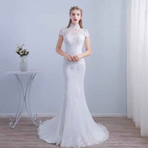 High Neck Wedding Dress 2021 Light Wedding Dress Mermaid Bridal Dress Elegant Lace Boho Wedding Dress Vestido De Novia