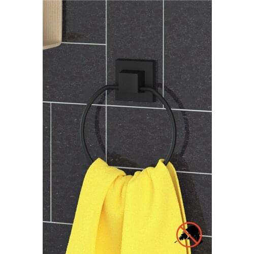 Drilling Screw Drill! Easyfıx Sticky Round Towel Ring Matte Black Ef235
