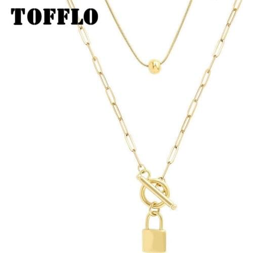 TOFFLO Stainless Steel Jewelry Detachable Two Lock Head Steel Ball Multi-Layer Folding Necklace Female Personality Chain BSP744