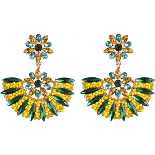 Luxury Sector Crystal Statement Earrings for Women Summer Bohemian Large Rhinestone Drop Earring Trendy Wedding Jewelry