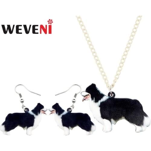 WEVENI Statement Acrylic Border Collie Dog Jewelry Sets Earrings Necklace Fashion Animal Bijoux For Women Girls Gift Decoration