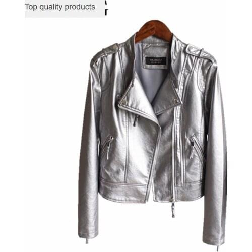 2020 Spring Autumn PU Leather Jacket For Women Glossy Short Faux Leather Coats Motorcycle Jackets Outerwear chaqueta mujer YQ235