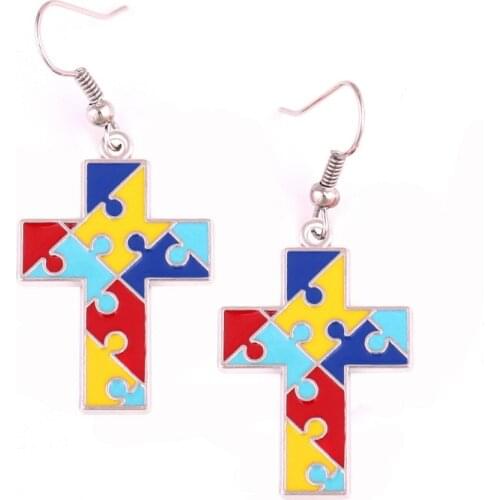 Female Earrings Special Design Cross Shape Jigsaw Puzzle Pattern Classic Style High Grade Zinc Alloy Provide Dropshipping