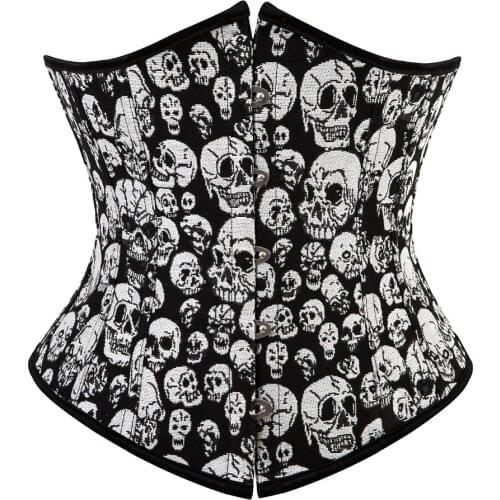 Skull Corset Women Plus Size Bustier Korsett Underbust Korse Outfit Waist Slimming Cincher Girdle Front Busk Corselet Skeleton