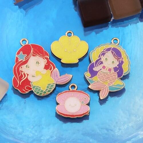 10 Pcs Disney Mermaid Princess Keychains Accessories Cartoon Enamel Animal DIY Jewelry Accessories