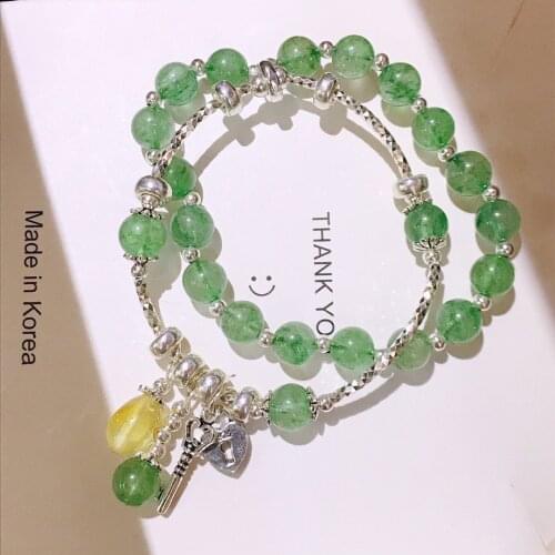 100% Real 925 Sterling Silver Scalable Beryl Strand Bracelets Key and Lock Delicate Natural Beeswax Pendant Exquisite Jewelry