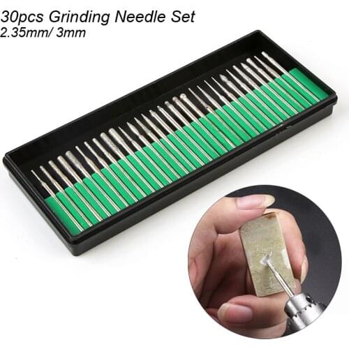 2.35mm 3mm Shank Diamond Grinding Burr Needle Point Engraving Carving Polishing Glass Jade Stone Drill Bit Rotary Tool Set