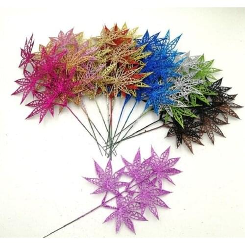 20pcs 30cm Artificial Glitter Maple Leaf Branch For Flower Arrangement Wedding Christmas Party Home Garden Decoration