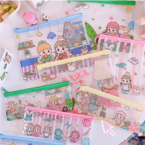 3pcs/set A4 A5 B6 Korean File Holder Cartoon Rabbit PVC Loose Leaf Pouch Self-Styled Zipper Filing Organizer Bags