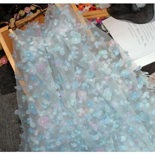 3D applique embroidered flowers Lace fabrics Childrens clothing embroidery fabrics Skirt mesh cloth