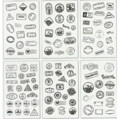 6 Sheets Retro Impression Postmark Decorative DIY Stickers Card Stickers Scrapbooking Stick Label Diary Stationery Album Sticker