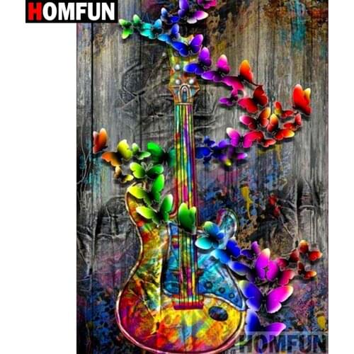 HOMFUN Full Square/Round Drill 5D DIY Diamond Painting "Butterfly guitar" Embroidery Cross Stitch 3D Home Decor A10898