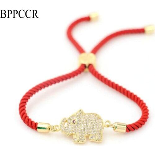 BPPCCR Gold Color Micro Inlay CZ Crystal Elephant Bracelet For Men Women Red Thread Rope Couples Bracelets Lovers Jewelry Gift