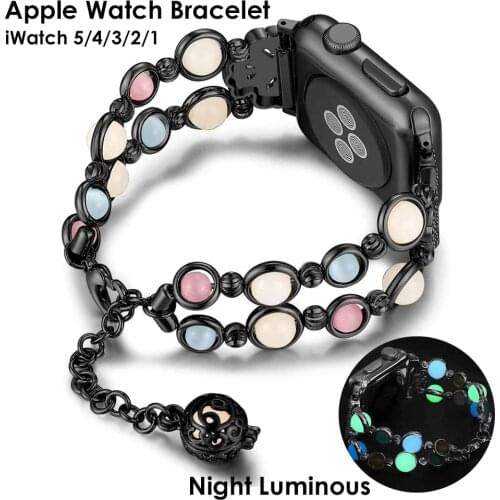 Dressy Bracelet for Apple Watch Band 5 6 SE 42mm 44mm Wristband iWatch 3 38mm 40mm Straps Night Luminous Woman Black Watchband