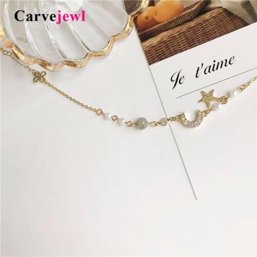 Carvejewl new bracelet cute romantic linked pearls moon crystal rhinestone star charm bracelet for women girl jewelry wholesale