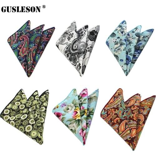 GUSLESON Floral Cotton Handkerchiefs Paisley Pattern Hanky Mens Business Casual Pockets Square Handkerchief Wedding Hankies