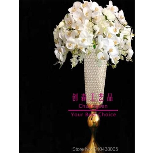 Crystal vase wedding decoration holiday party setting,wedding centerpiece gold vase flower holder christmas deco metal stand