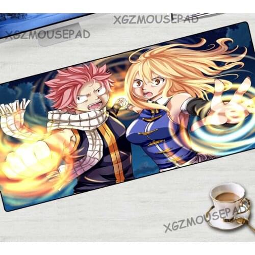 XGZ Anime Large Red Gaming Mouse Pad Lock Egde Fire Dragon Fairy Tail Computer Desk Mat Fabric Non-slip Rubber Stripe 90x40
